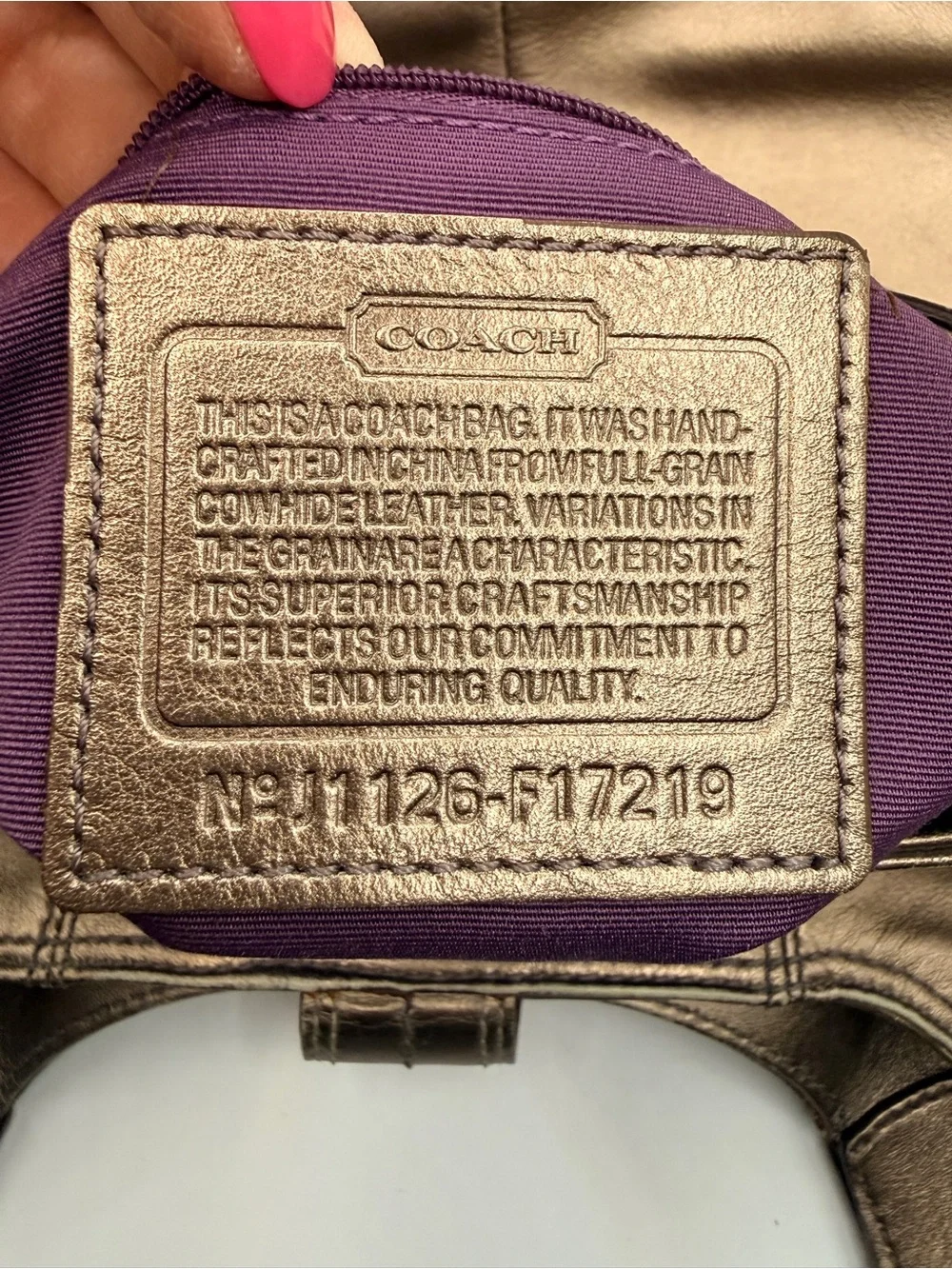 Coach Metallic Bronze Leather Shoulder Bag with Buckle Detail